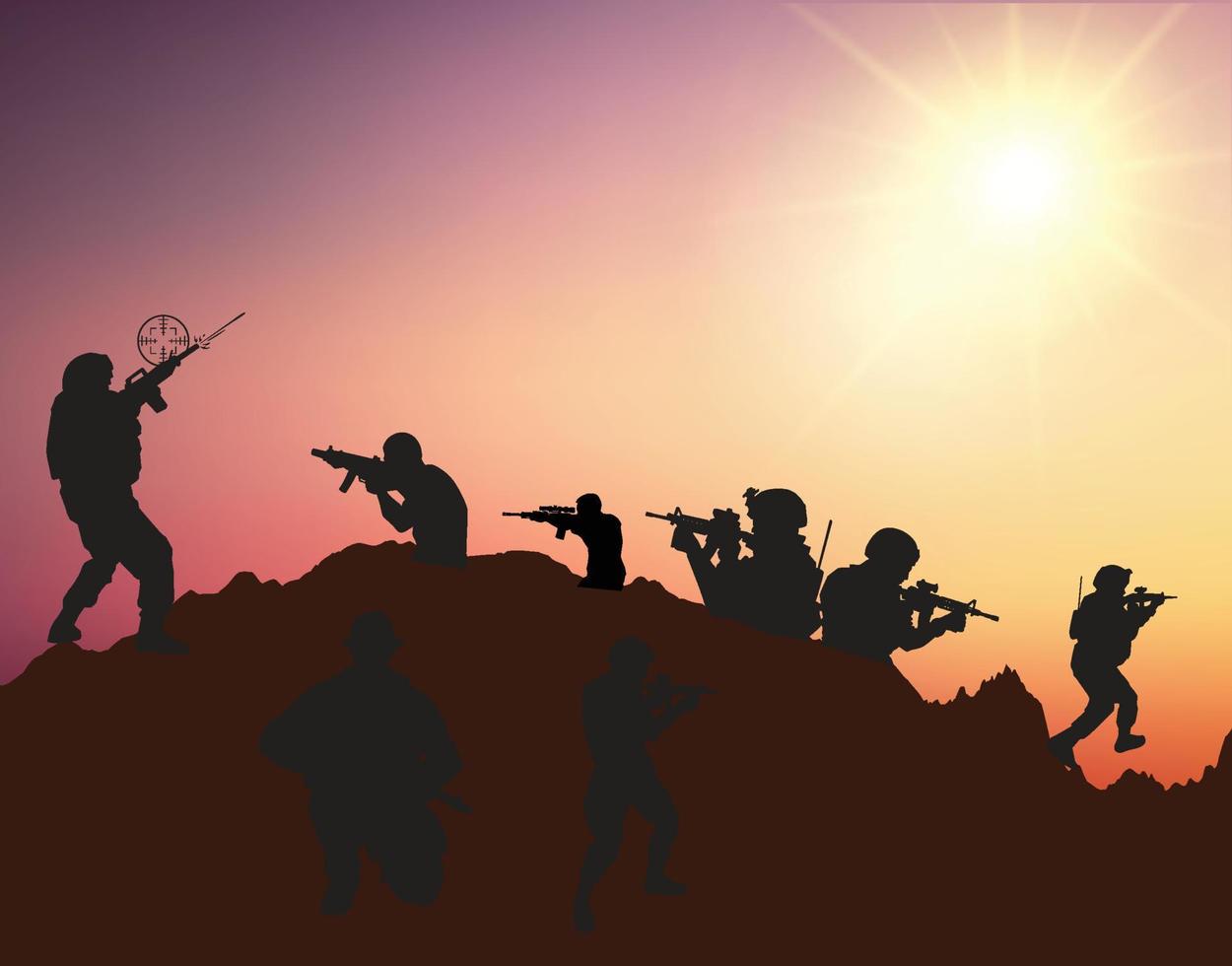 silhouettes of soldier's shooting positions vector