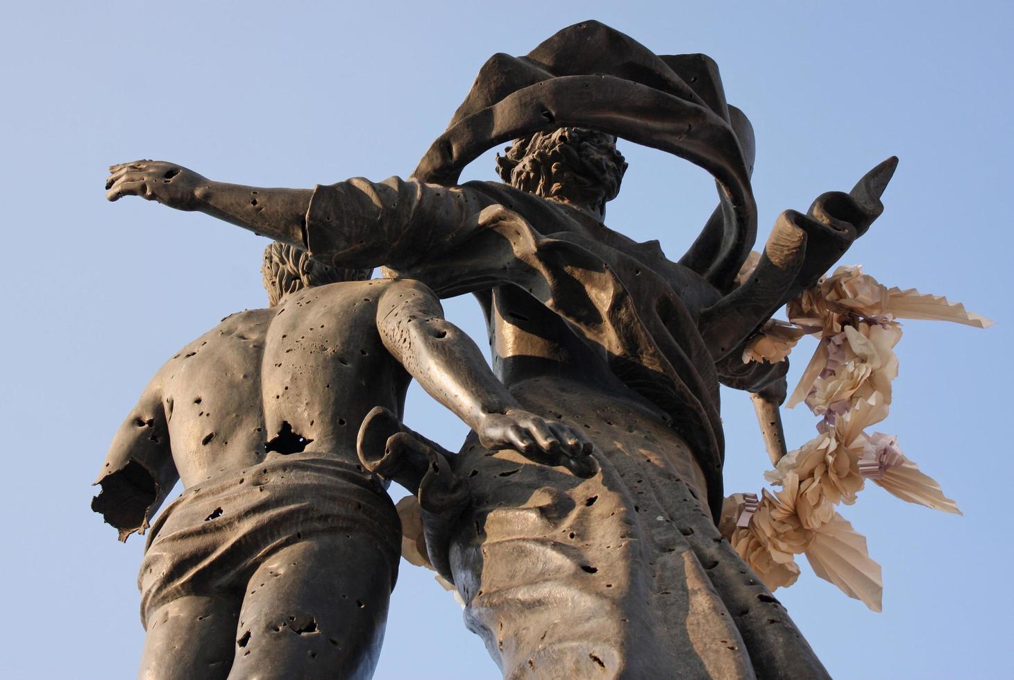 18 September 2010 - 18 September 2010 - Beirut, Lebanon - The statue of the Martyrs was created by Marino Mazzacurati. The restoration intentionally preserved the marks of war damage photo