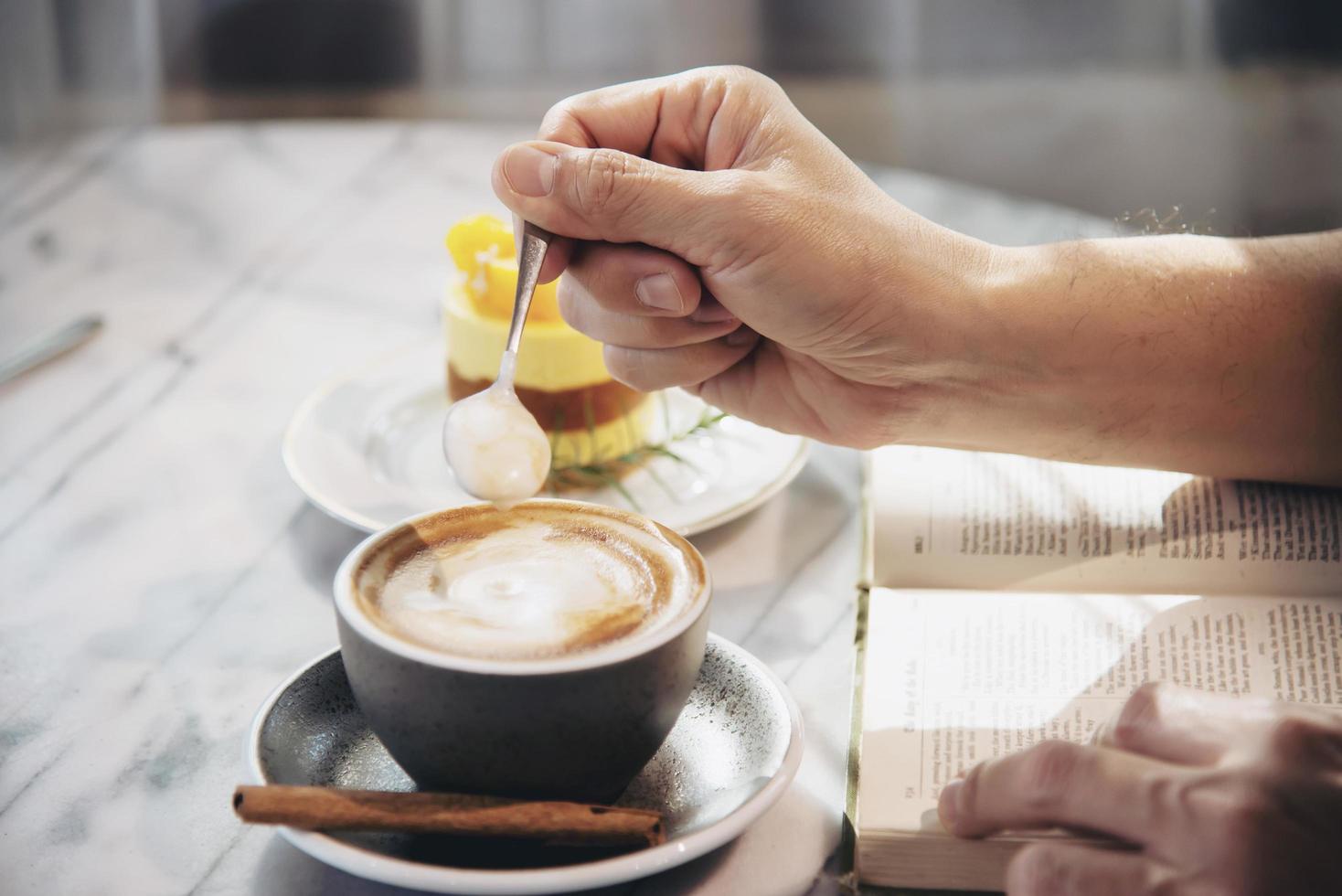 People serve beautiful fresh relax morning coffee cup set - people with coffee set background concept photo