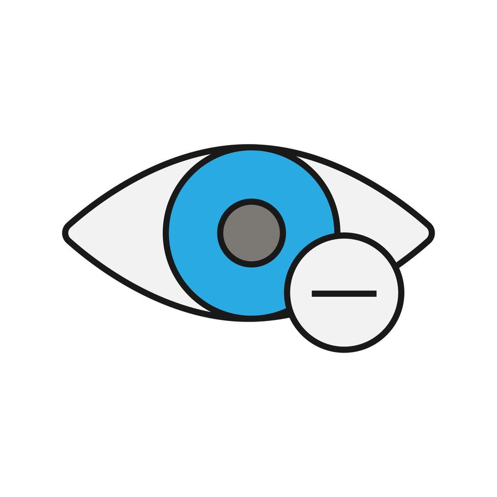 Human eye with minus sign color icon. Nearsighted vision. Myopia. Isolated vector illustration