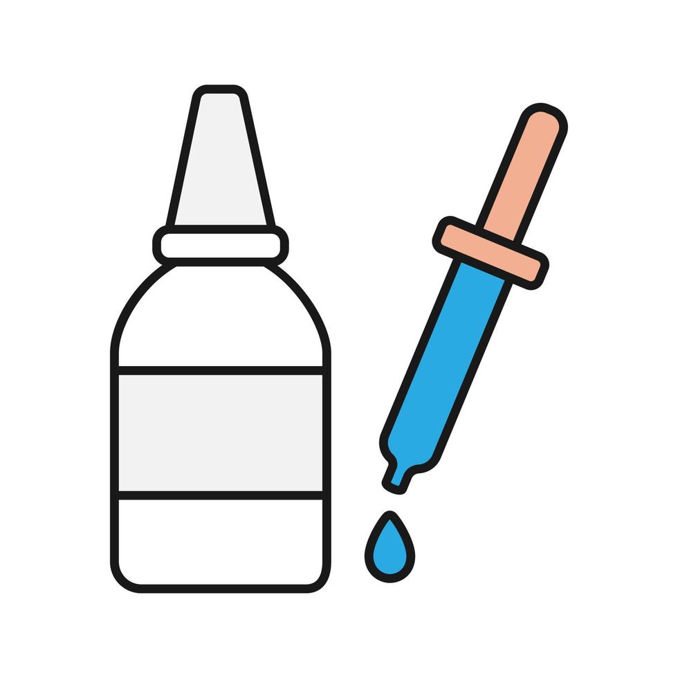Eye drops and dropper color icon. Liquid bottle. Isolated vector illustration
