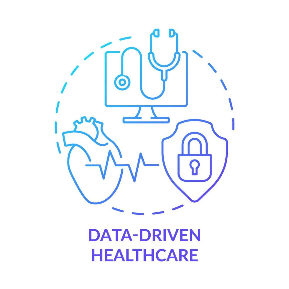 Data-driven healthcare blue gradient concept icon. Technology innovation. Medicine macro trends abstract idea thin line illustration. Isolated outline drawing. vector