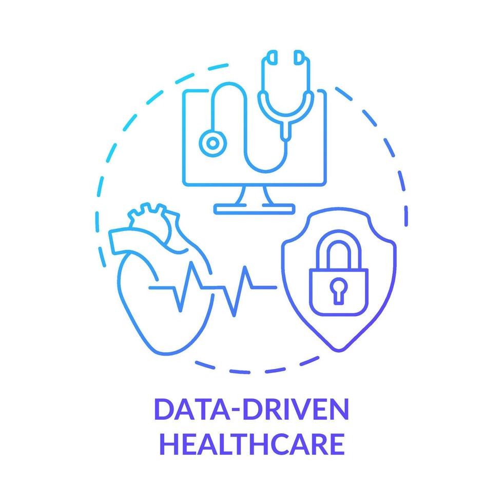 icono de concepto de gradiente azul de atención médica basado en datos. innovación tecnológica. medicina macro tendencias idea abstracta ilustración de línea delgada. dibujo de contorno aislado. vector