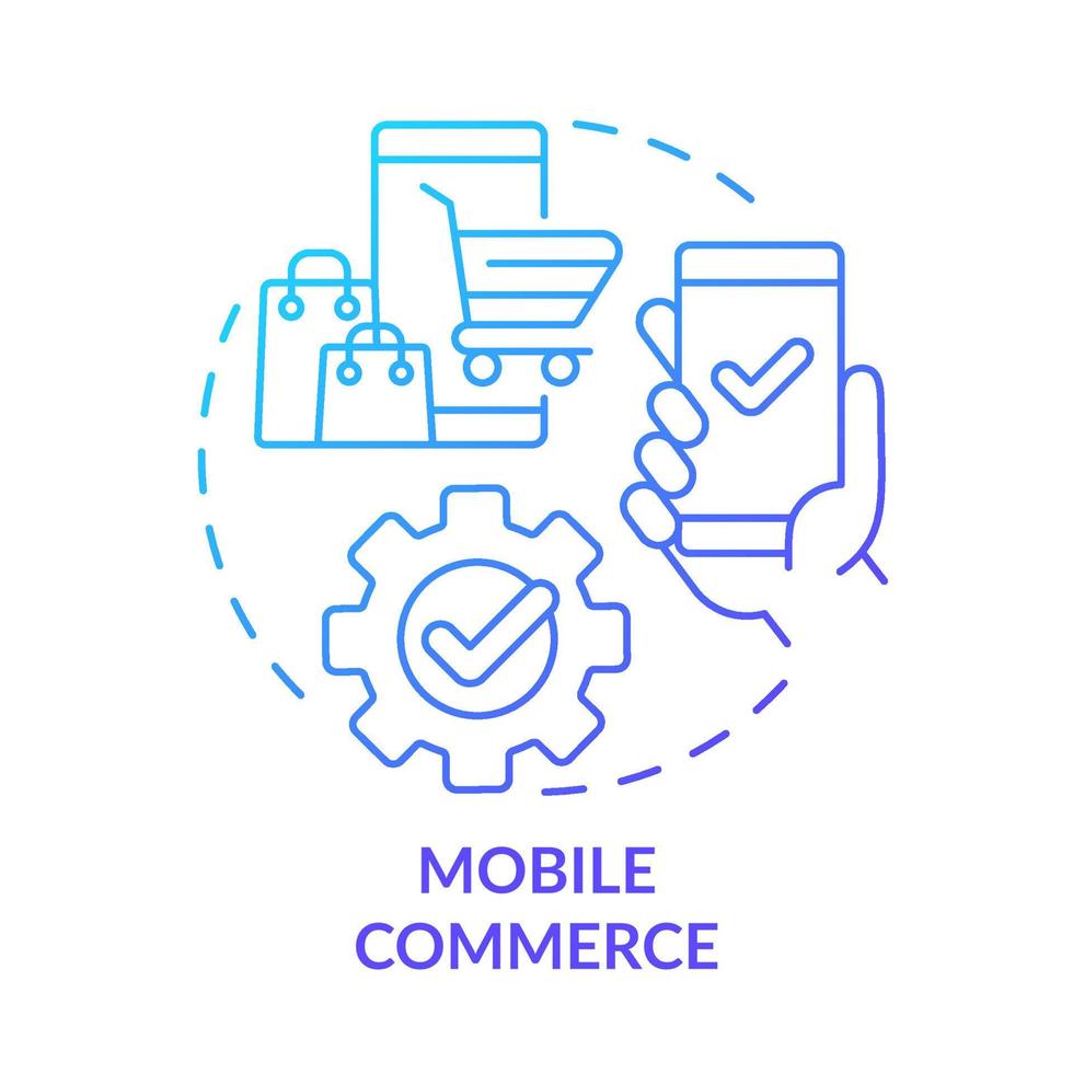 Mobile commerce blue gradient concept icon. Selling products online. Retail strategy trends abstract idea thin line illustration. Isolated outline drawing. vector