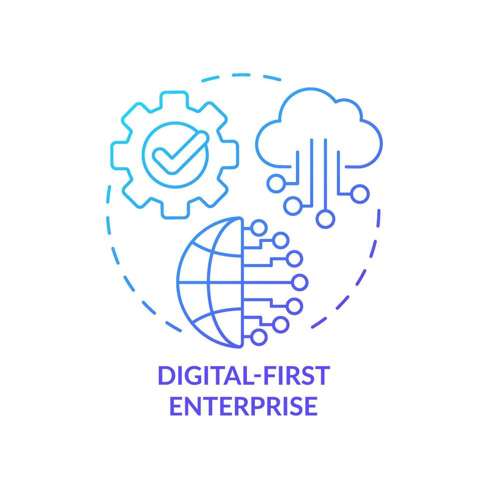 Digital-first enterprise blue gradient concept icon. Corporate technology. Trends in business abstract idea thin line illustration. Isolated outline drawing. vector
