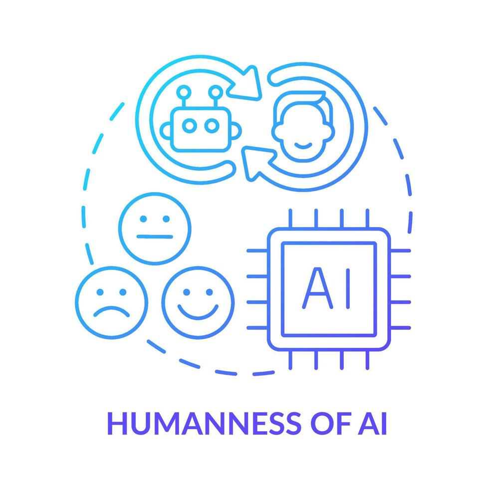 Humanness of AI blue gradient concept icon. Development and machine learning. Tech macro trends abstract idea thin line illustration. Isolated outline drawing. vector