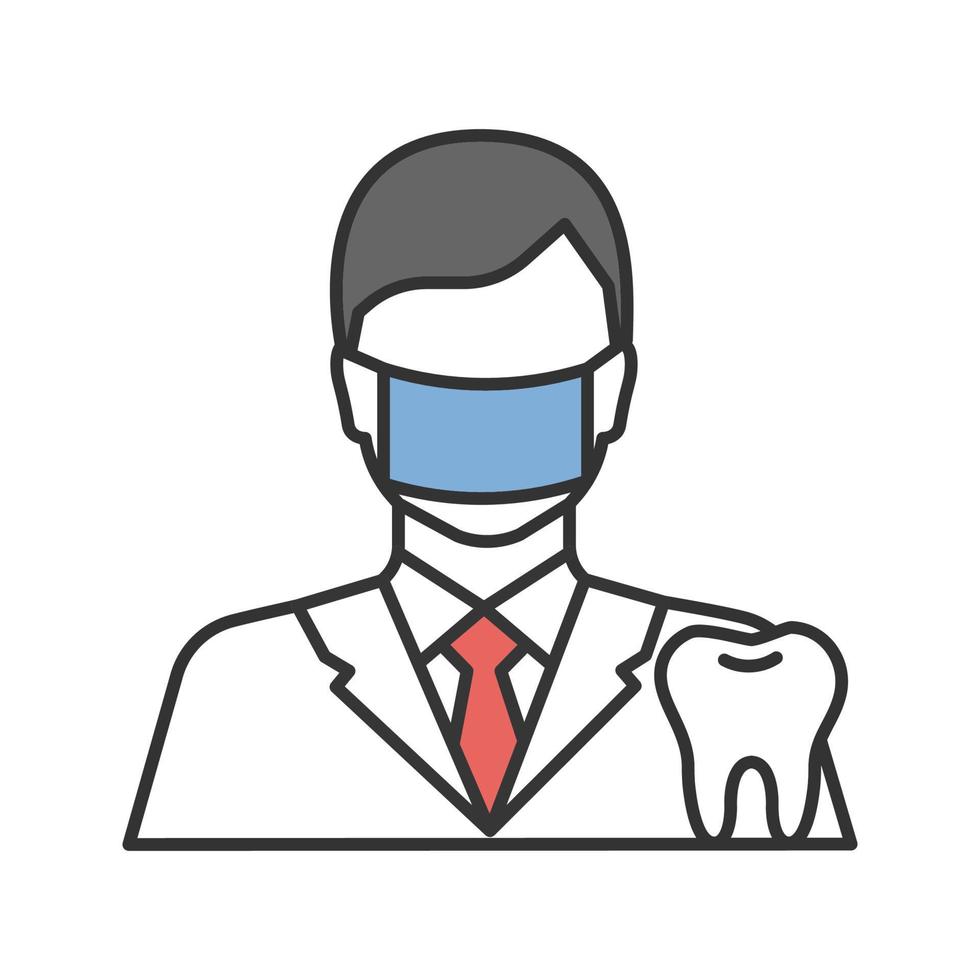 icono de color de dentista. especialista dental estomatólogo hombre con mascarilla quirúrgica con diente. ilustración vectorial aislada vector