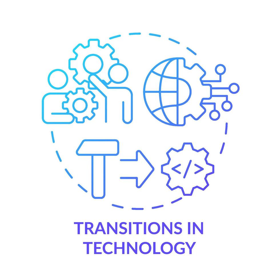 Transitions in technology blue gradient concept icon. Business digitization. Macro economy trends abstract idea thin line illustration. Isolated outline drawing. vector