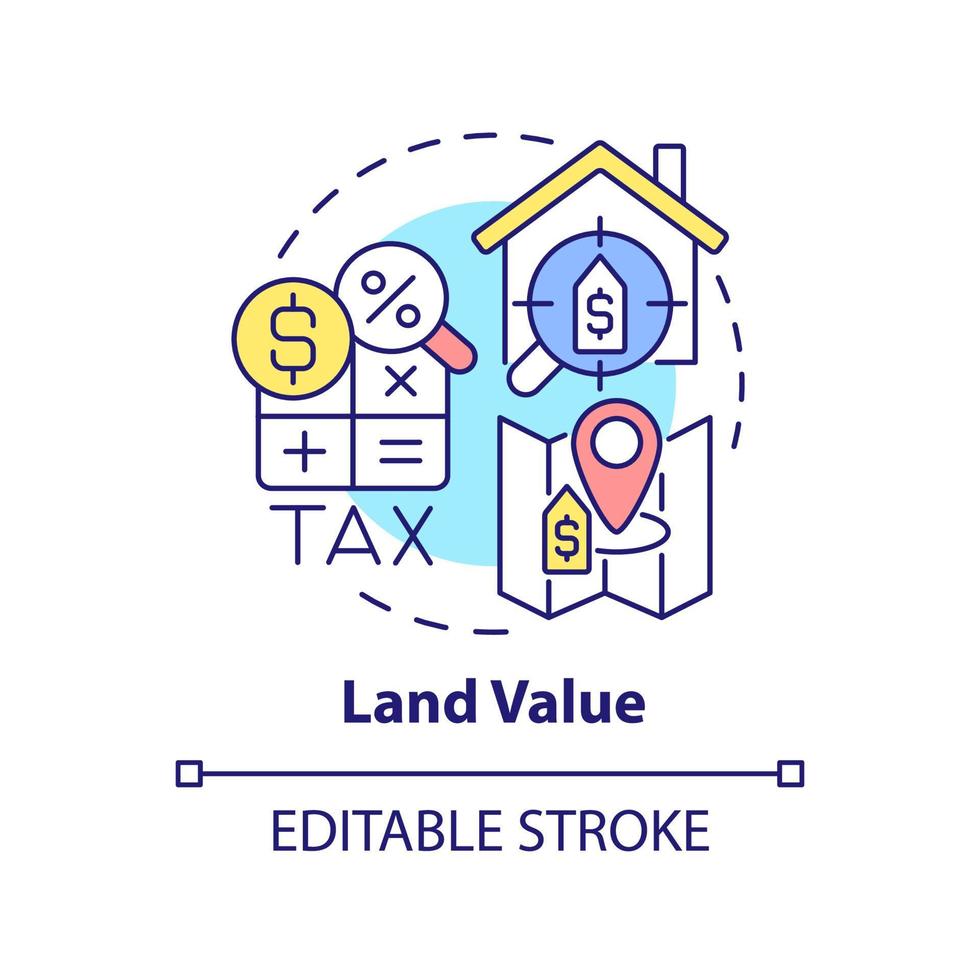 Land value concept icon. Land management practice abstract idea thin line illustration. Real estate taxation. Isolated outline drawing. Editable stroke. vector