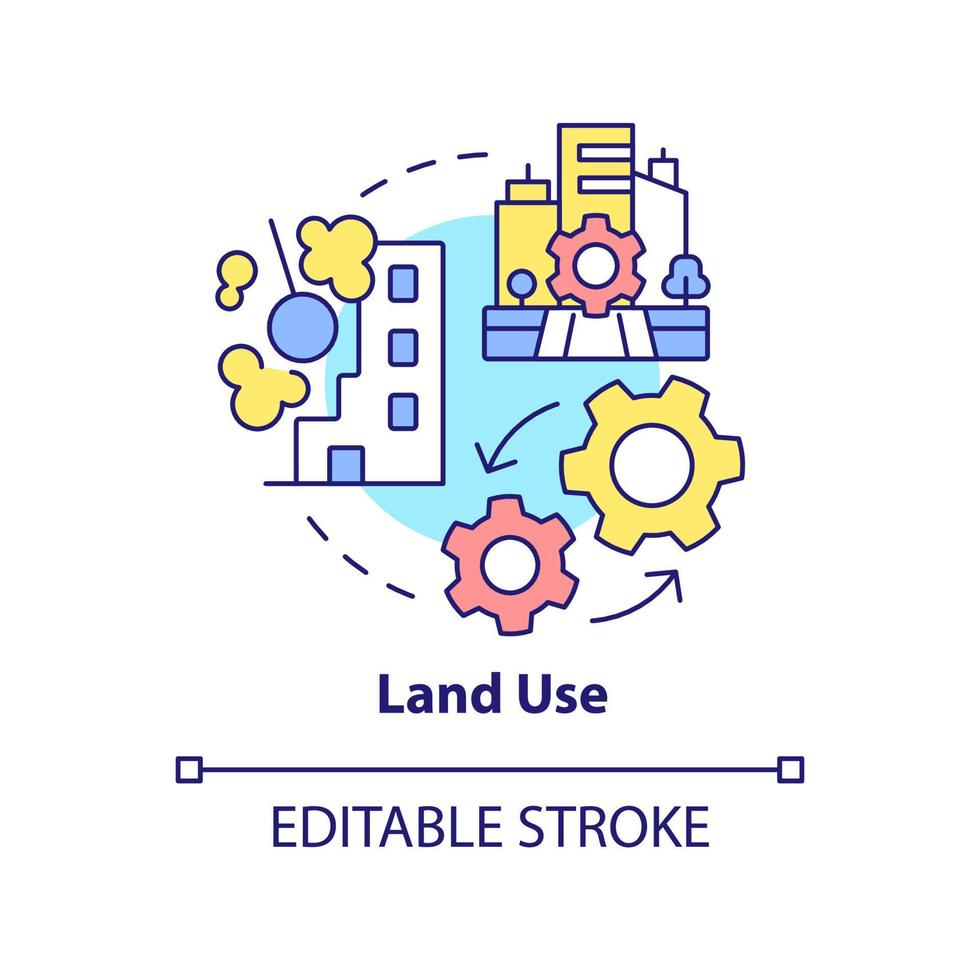 Land use concept icon. Land management system abstract idea thin line illustration. Residential and commercial buildings. Isolated outline drawing. Editable stroke. vector
