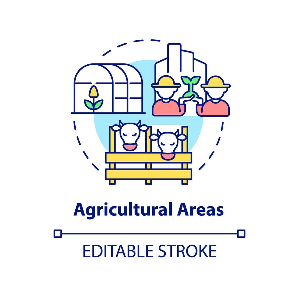 Agricultural areas concept icon. Land use classification abstract idea thin line illustration. Places for farming purposes. Isolated outline drawing. Editable stroke. vector