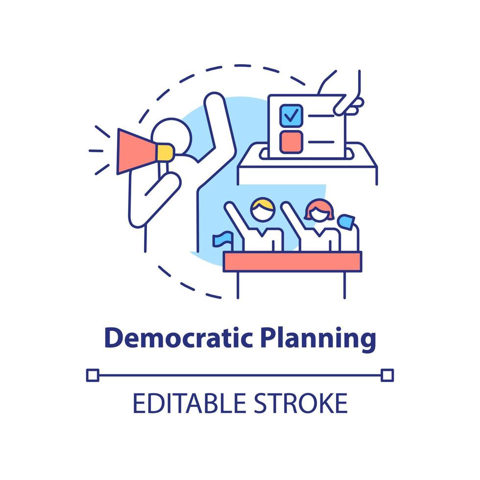 Democratic planning concept icon. Land-use planning scheme abstract idea thin line illustration. Engaging community. Isolated outline drawing. Editable stroke. vector