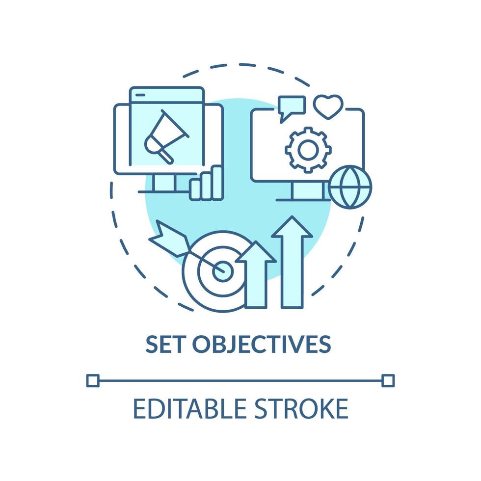 Set objectives turquoise concept icon. Choose business goals. Hiring PR firm abstract idea thin line illustration. Isolated outline drawing. Editable stroke. vector