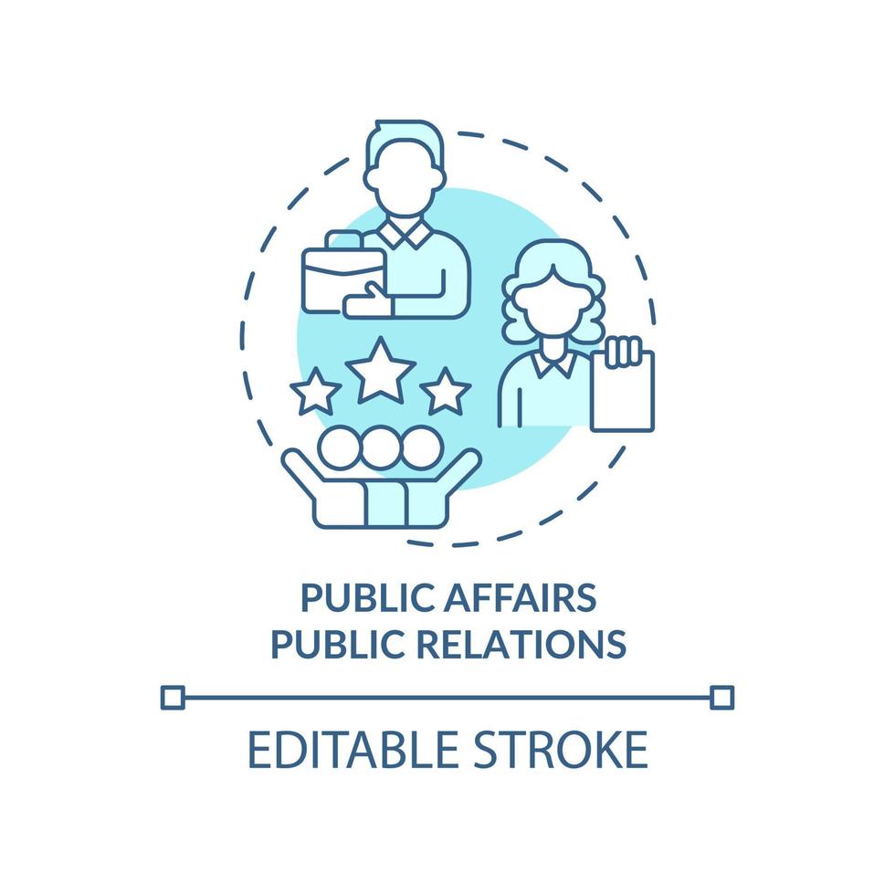 Public affairs PR turquoise concept icon. Organization ads. Types of promoting firms abstract idea thin line illustration. Isolated outline drawing. Editable stroke. vector