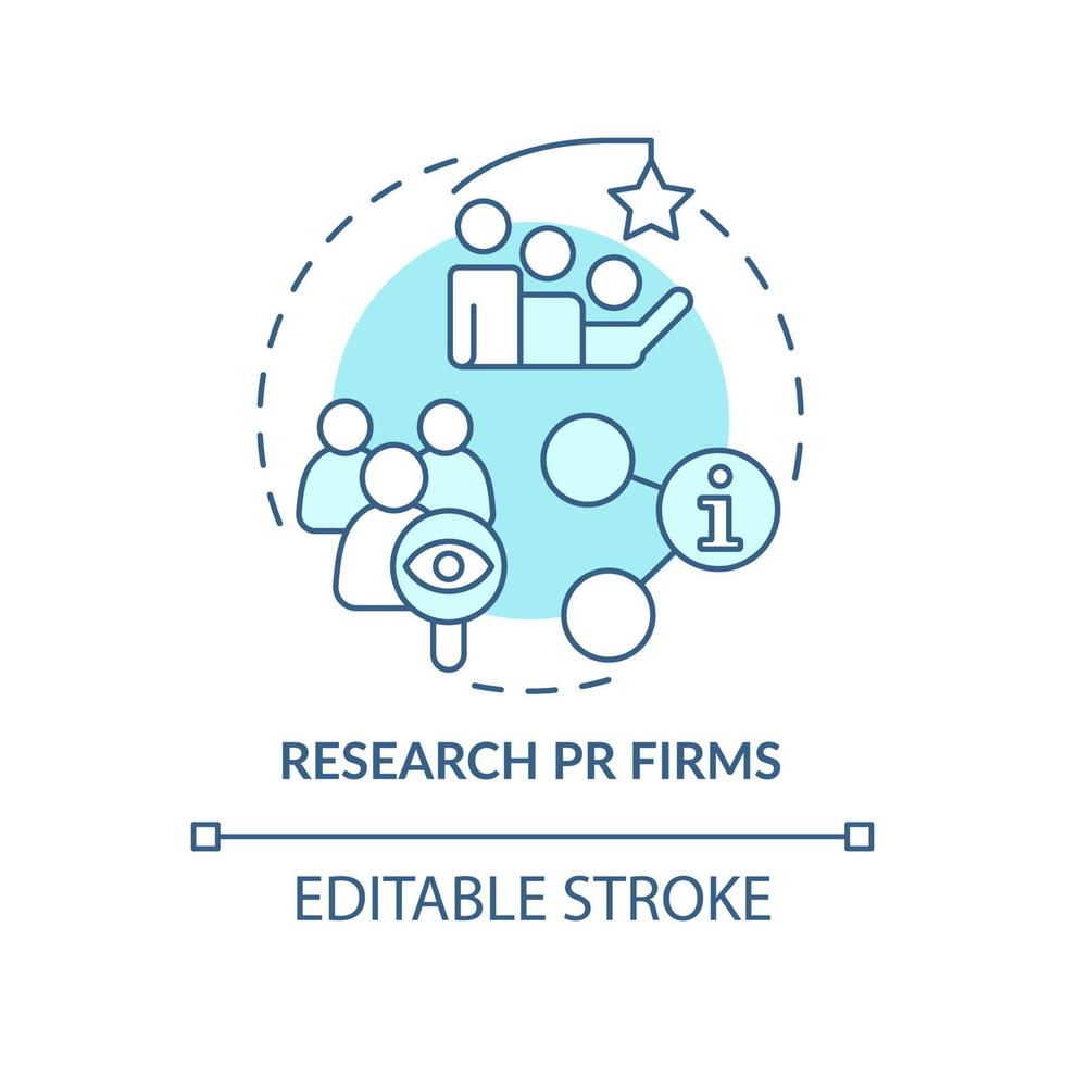 Research PR firms turquoise concept icon. Business promotion. Hiring agency abstract idea thin line illustration. Isolated outline drawing. Editable stroke. vector