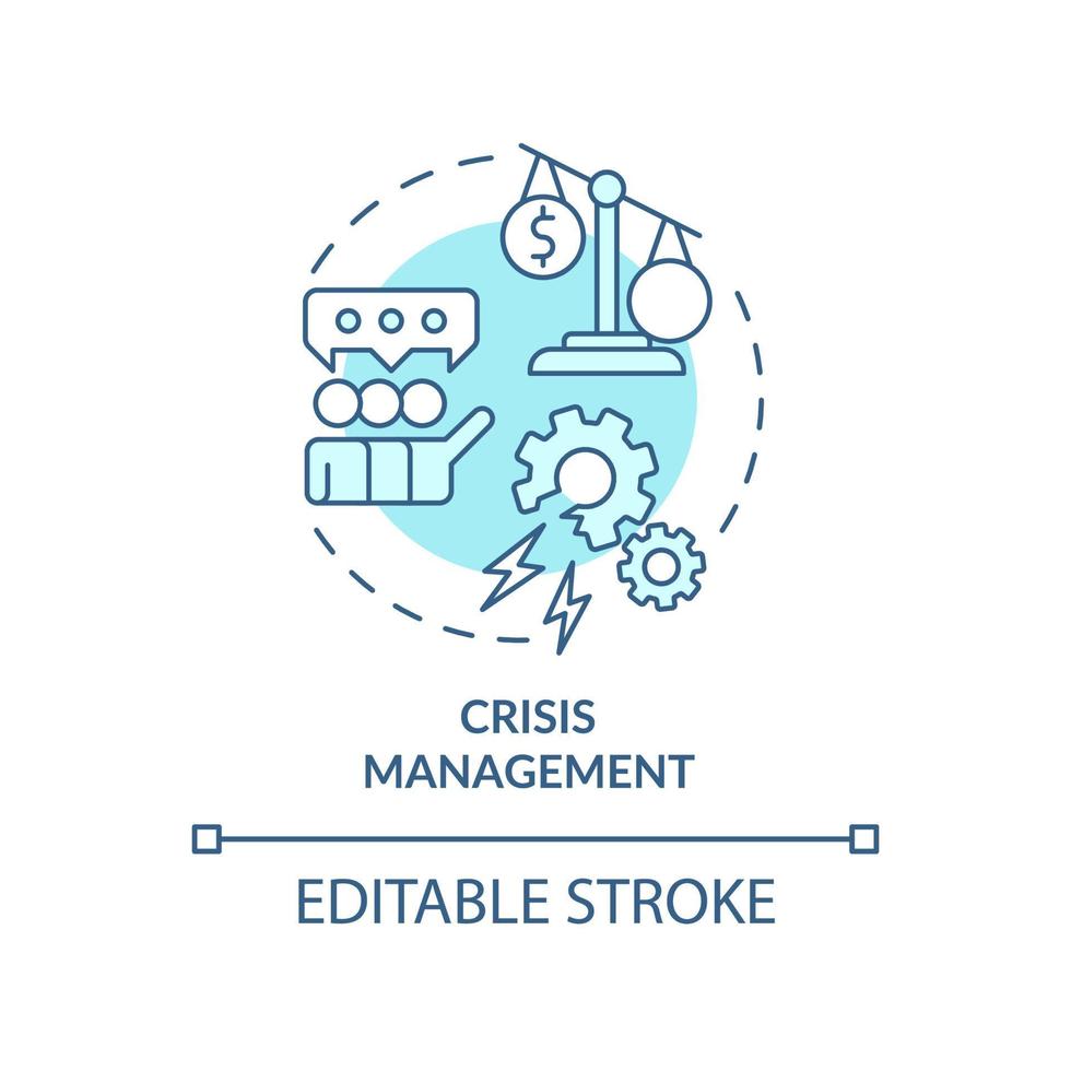 icono de concepto turquesa de gestión de crisis. Plan de comunicación. servicio de relaciones públicas para negocios idea abstracta ilustración de línea delgada. dibujo de contorno aislado. trazo editable. vector