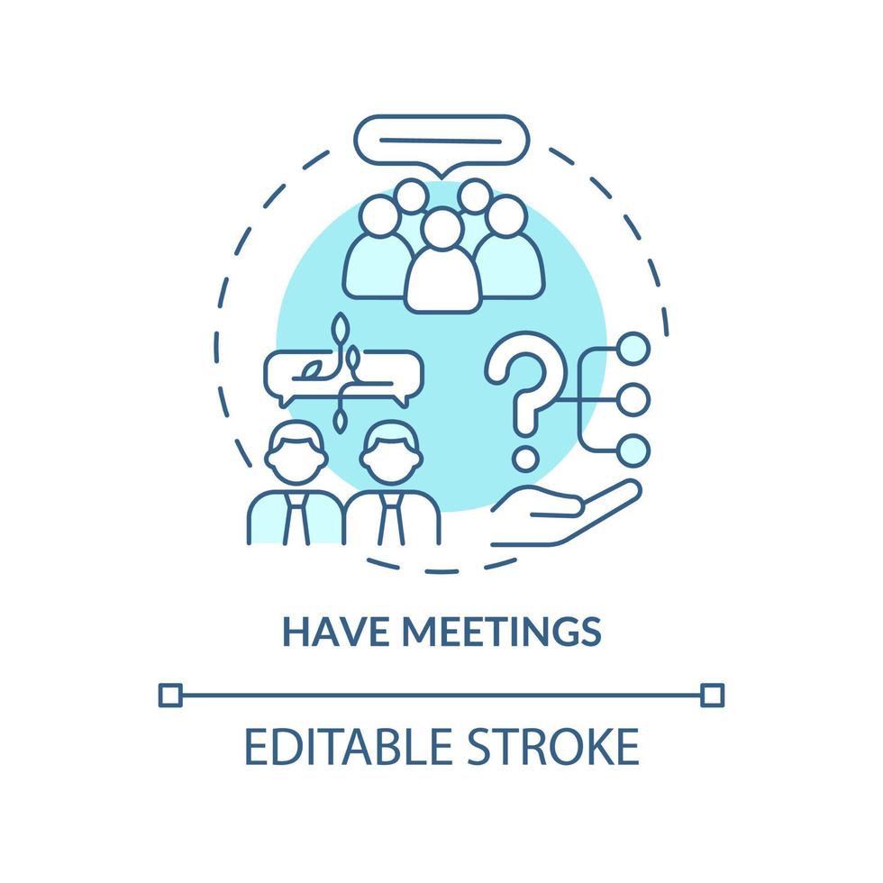 Have meetings turquoise concept icon. Communicate with agency. Hiring PR firm abstract idea thin line illustration. Isolated outline drawing. Editable stroke. vector