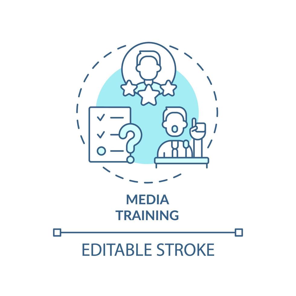 Media training turquoise concept icon. Communication process. Service of PR firm abstract idea thin line illustration. Isolated outline drawing. Editable stroke. vector