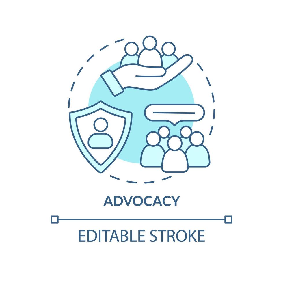 Advocacy turquoise concept icon. Serving public interest. PR code of ethics abstract idea thin line illustration. Isolated outline drawing. Editable stroke. vector