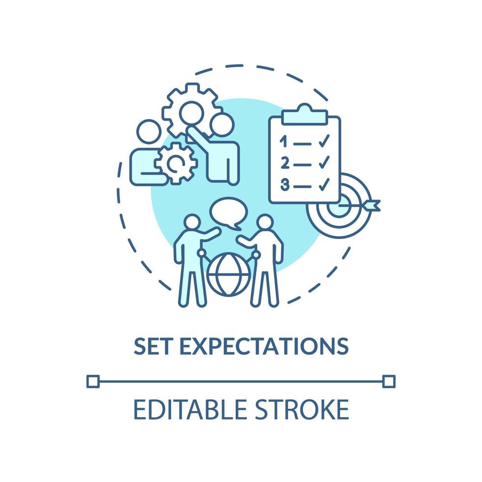 Set expectations turquoise concept icon. Clear communication line. Hiring PR firm abstract idea thin line illustration. Isolated outline drawing. Editable stroke. vector