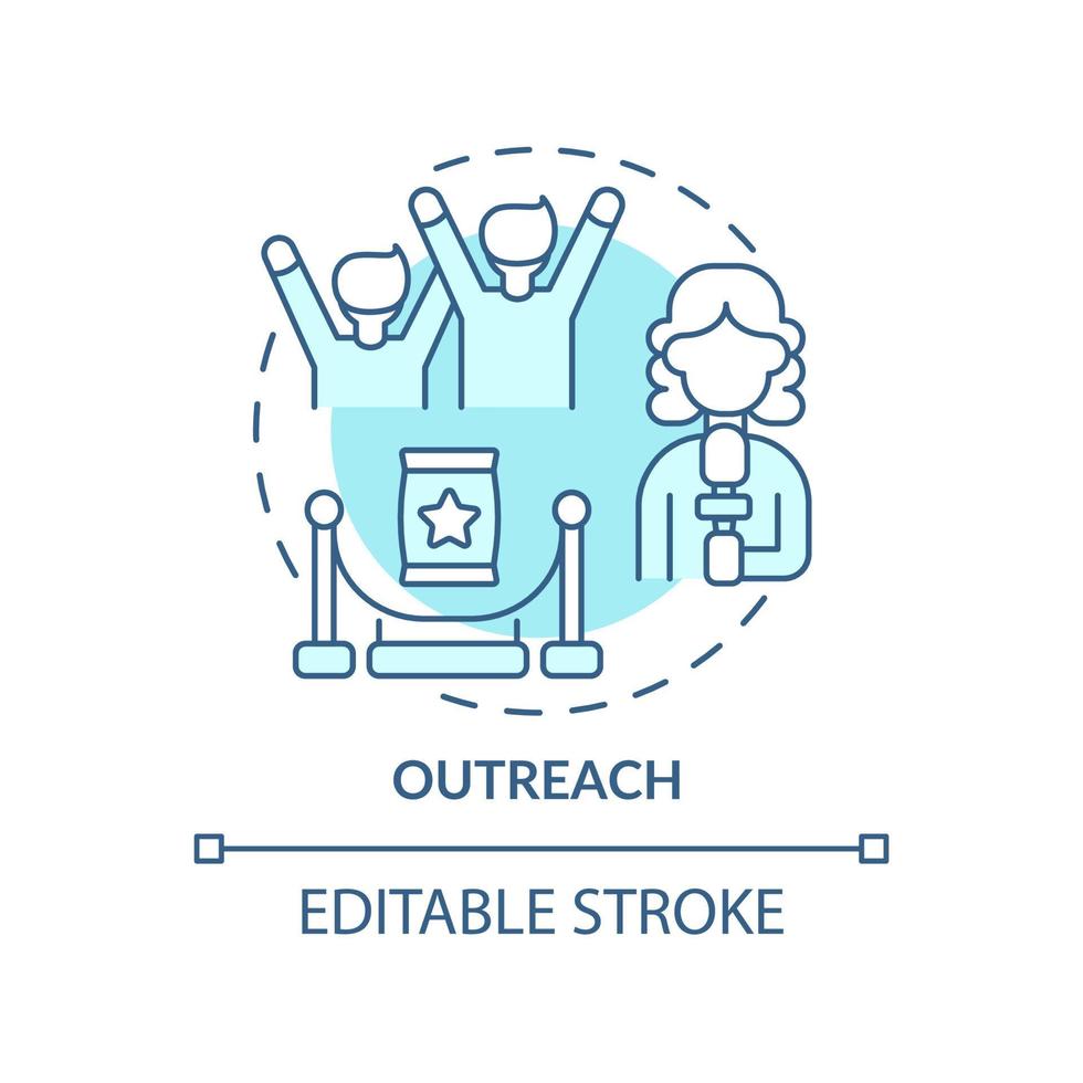 Outreach turquoise concept icon. Boosting brand reputation. Service of PR firm abstract idea thin line illustration. Isolated outline drawing. Editable stroke. vector