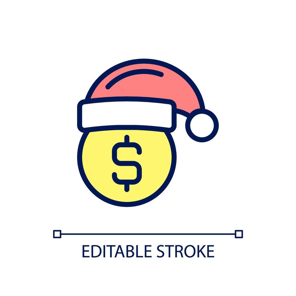 Holiday bonus pixel perfect RGB color icon. Christmas premium pay. Showing appreciation for employees. Isolated vector illustration. Simple filled line drawing. Editable stroke.