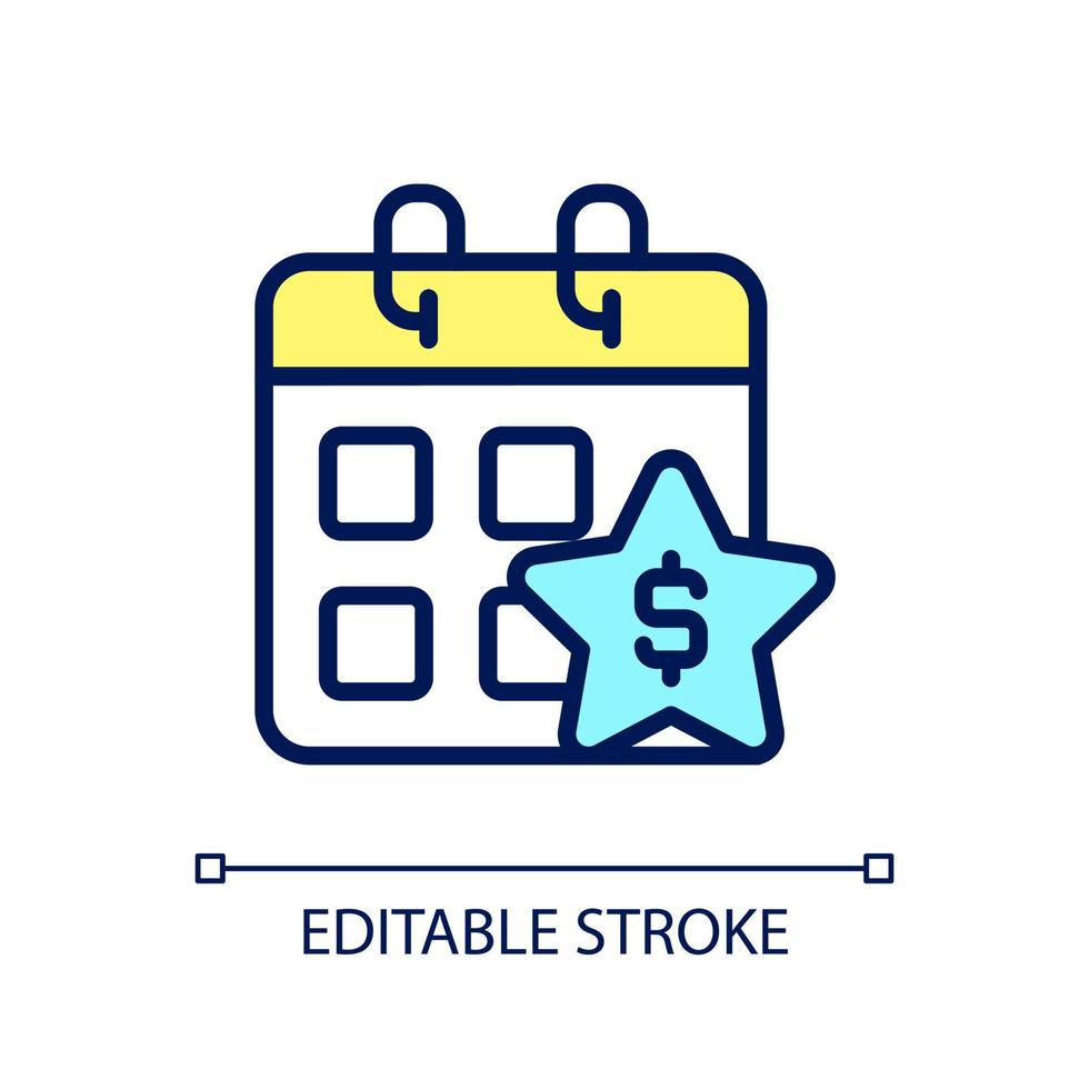 Annual bonus pixel perfect RGB color icon. Boosting employee engagement. Extra money to regular paycheck. Isolated vector illustration. Simple filled line drawing. Editable stroke.