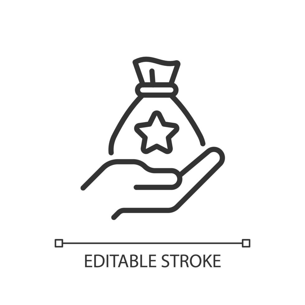 Large bonus pixel perfect linear icon. Huge reward. Sudden wealth. Monetary compensation. Thin line illustration. Contour symbol. Vector outline drawing. Editable stroke.