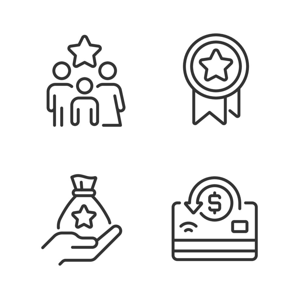 Cash awards pixel perfect linear icons set. Benefits program. Family bonus. Big financial reward. Customizable thin line symbols. Isolated vector outline illustrations. Editable stroke