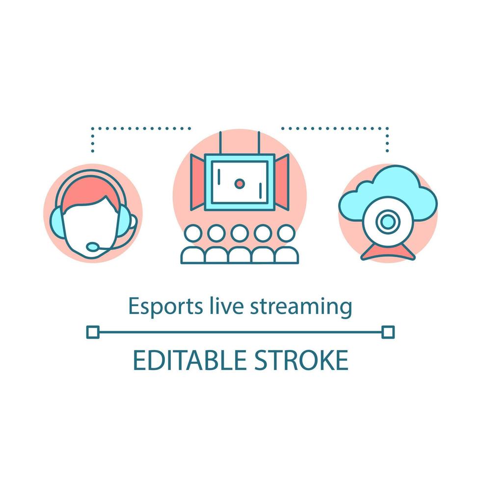 Esports live streaming concept icon. Cyber sports commentator work for audience. Electronic games. Multiplayer competition idea thin line illustration. Vector isolated outline drawing. Editable stroke