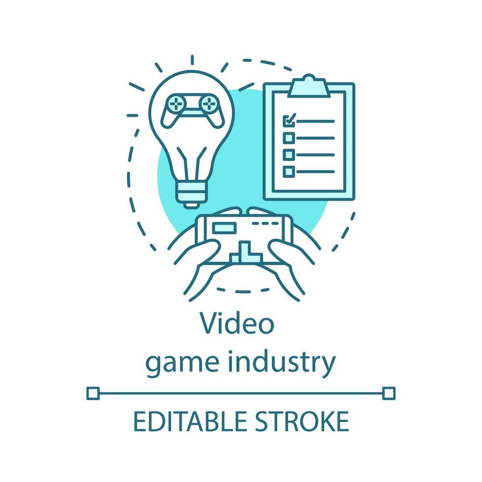 Video game industry concept icon. Play on phone. Testing software. Cybergame development. Esports strategy idea thin line illustration. Vector isolated outline drawing. Editable stroke