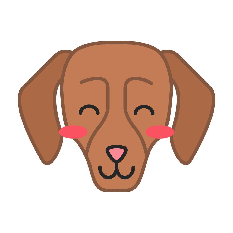 Dachshund cute kawaii vector character. Dog with smiling muzzle. Animal with smiling eyes. Flushed domestic doggie. Funny emoji, sticker, emoticon. Isolated cartoon color illustration