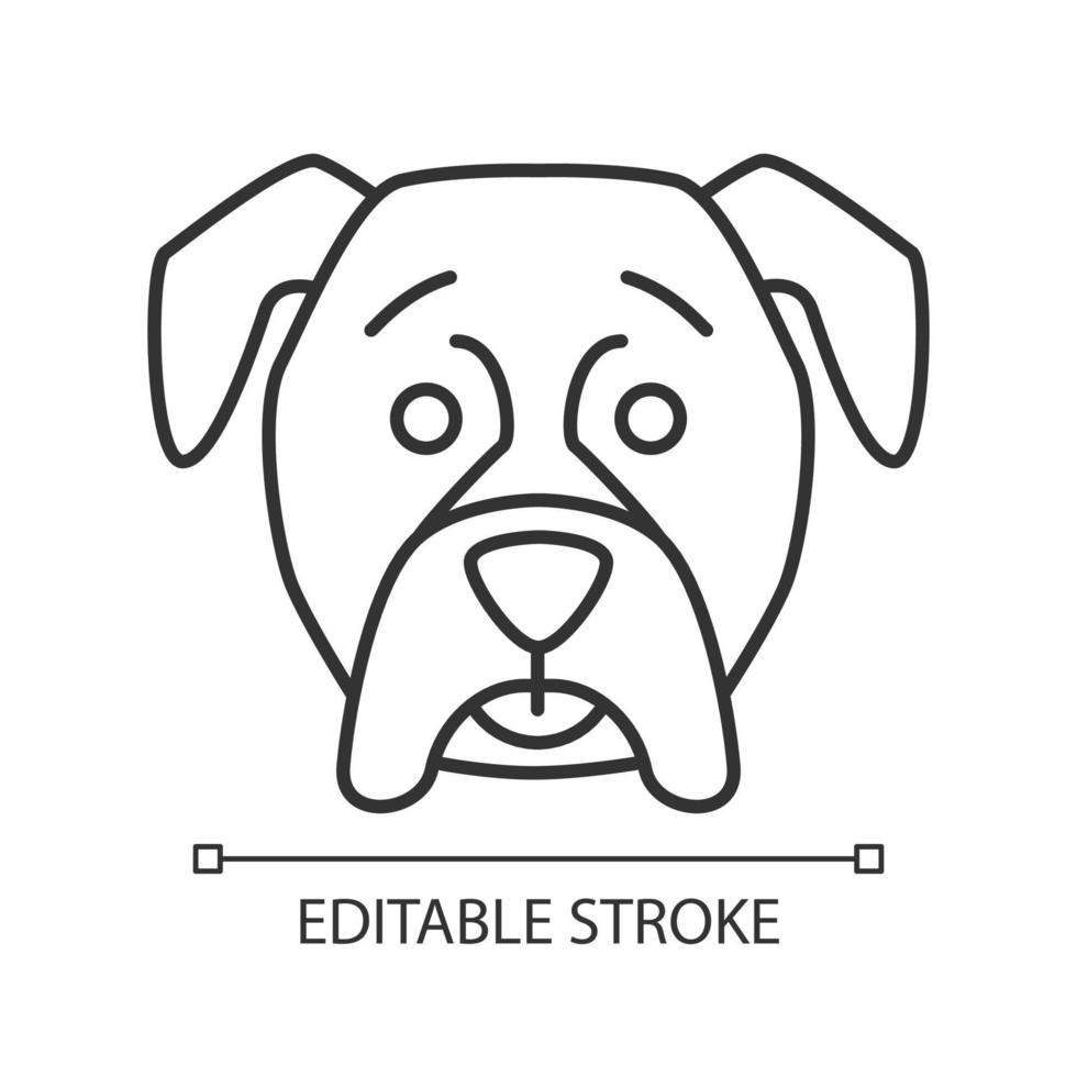 Boxer cute kawaii linear character. Thin line icon. Dog with hushed muzzle. Amazed animal with open mouth. Domestic doggie. Vector isolated outline illustration. Editable stroke