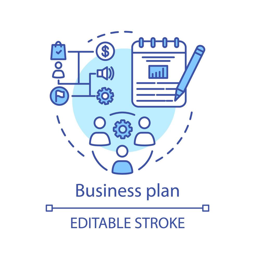 Business plan concept icon. Administration of company. Prioritization. Strategy, tactic development. Workflow management idea thin line illustration. Vector isolated outline drawing. Editable stroke