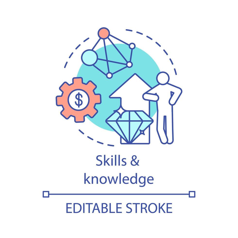 Skills and knowledge concept icon. Business consultant. Ability to education. Successful entrepreneur. Self development idea thin line illustration. Vector isolated outline drawing. Editable stroke