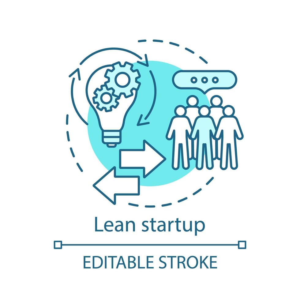 Lean startup concept icon. Customer development. Business model discussion. Product correction to buyer. Clients feedback idea thin line illustration. Vector isolated outline drawing. Editable stroke