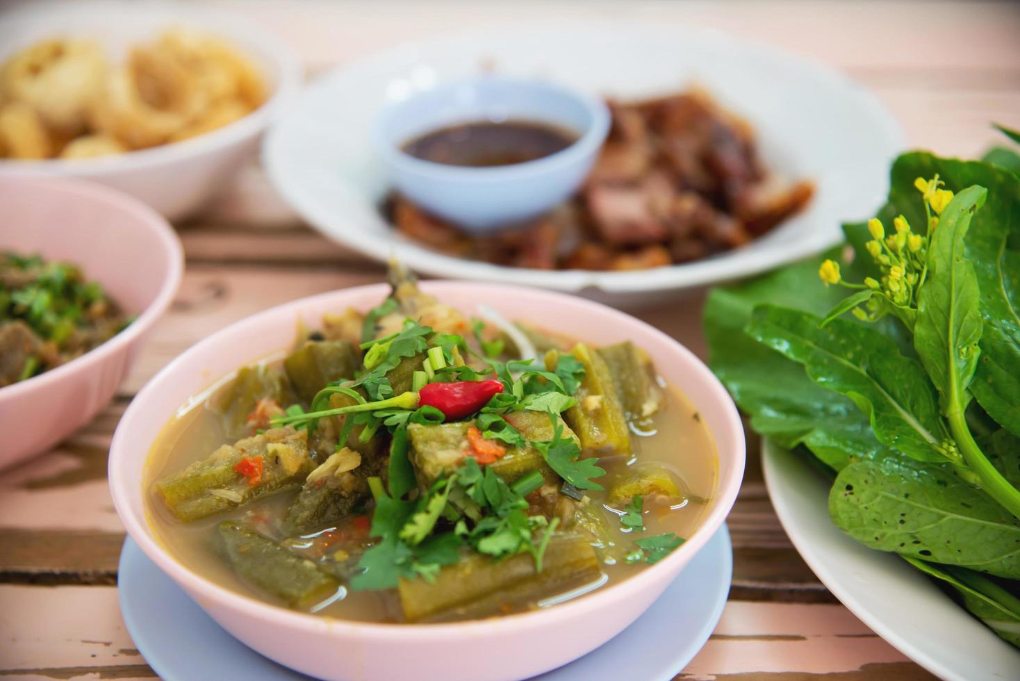 Traditional local Northern Thai style food meal - local Thai food concept photo