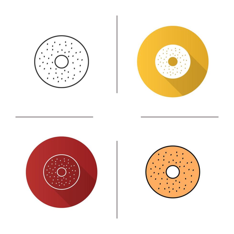 Bagel icon. Flat design, linear and color styles. Donut. Isolated vector illustrations
