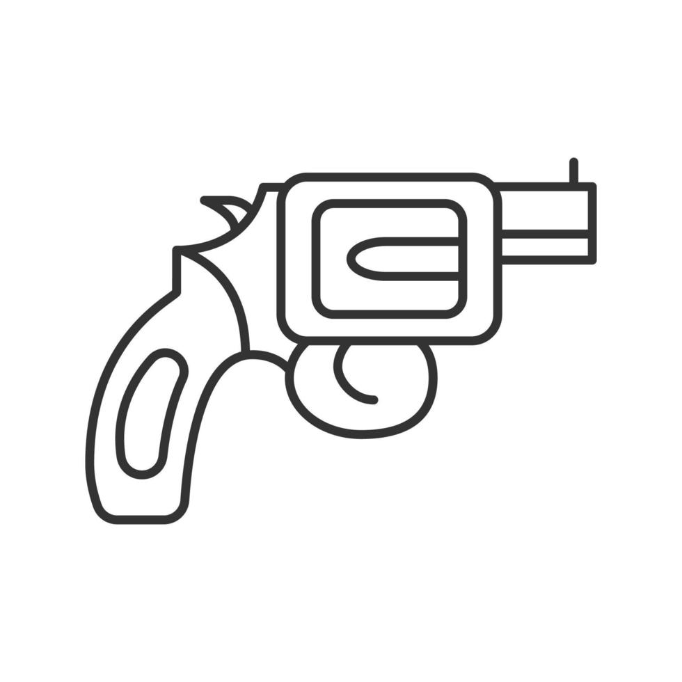 Revolver linear icon. Pistol, gun. Thin line illustration. Firearm. Contour symbol. Vector isolated outline drawing