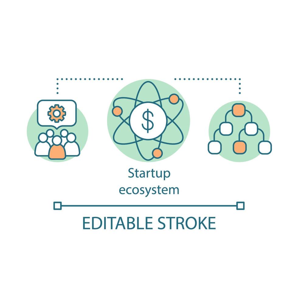 Startup ecosystem concept icon. Operation of company. Business structure. Budgeting. Financial management idea thin line illustration. Vector isolated outline drawing. Editable stroke