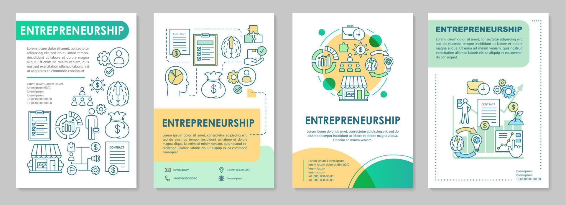 diseño de plantilla de folleto de emprendimiento. negocio en marcha. folleto, folleto, diseño de impresión de folleto con ilustraciones lineales. diseños de páginas vectoriales para revistas, informes anuales, carteles publicitarios vector