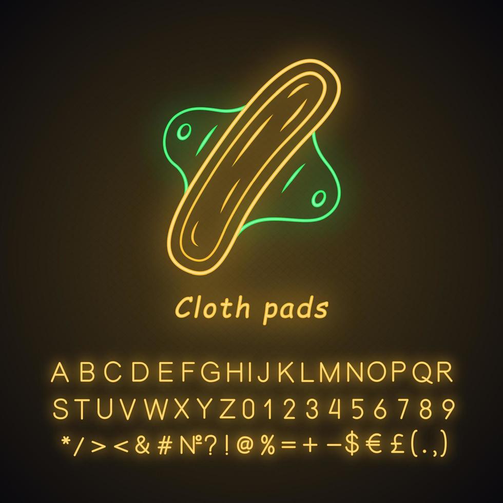 Cloth pads neon light icon. Glowing sign with alphabet, numbers and symbols. Vector isolated illustration