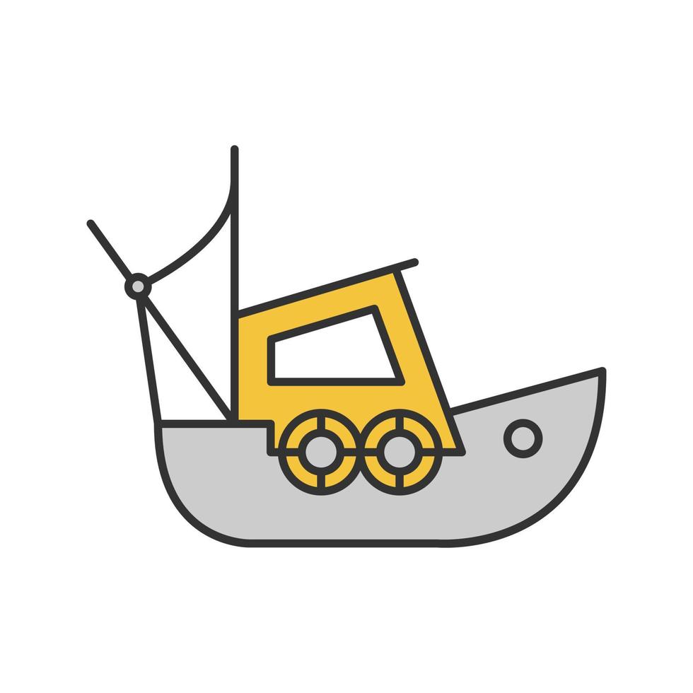 Fisher boat color icon. Coble. Yacht. Isolated vector illustration