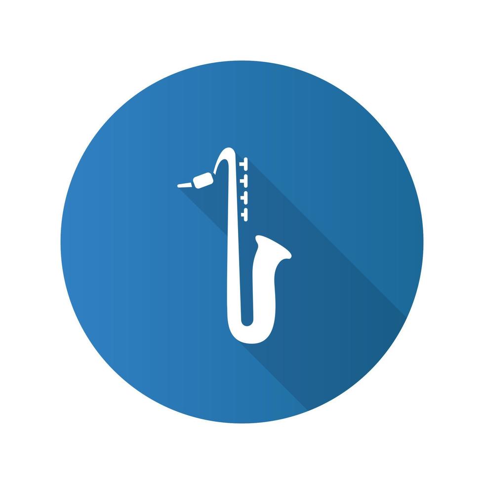 Saxophone flat design long shadow glyph icon. Sax. Vector silhouette illustration