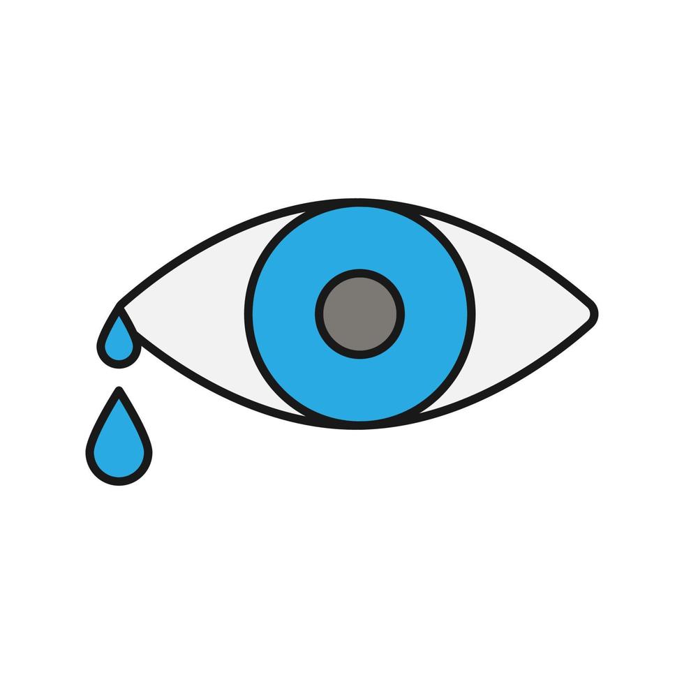 Crying human eye color icon. Eye with drops. Isolated vector illustration