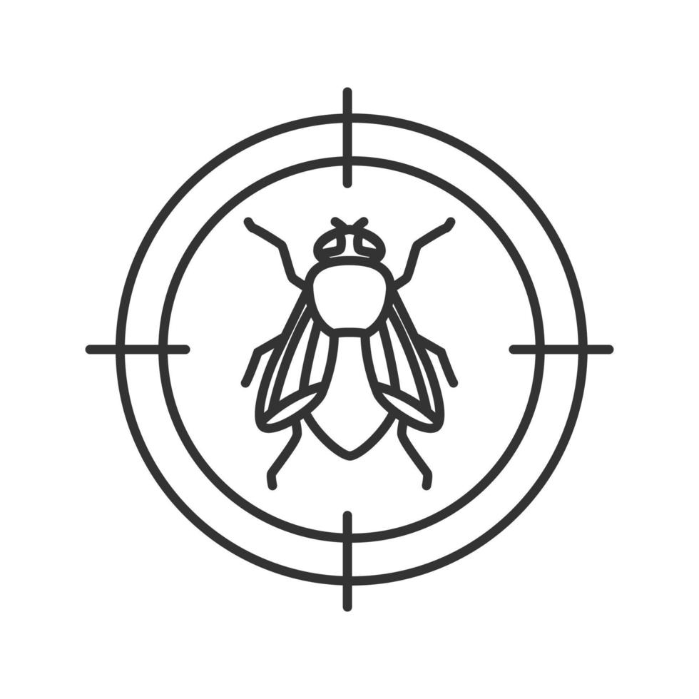 Housefly target linear icon. Flying insects repellent. Thin line illustration. Contour symbol. Vector isolated outline drawing