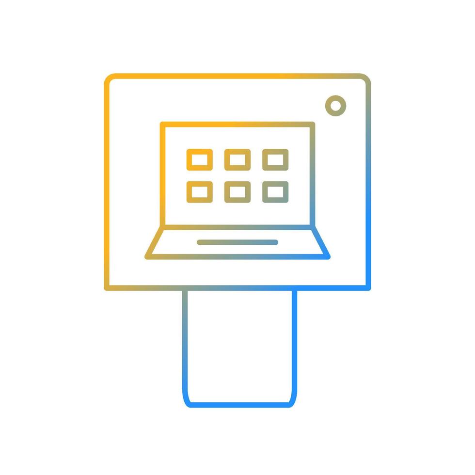 icono de vector lineal de gradiente atm. cajero automático. tecnología de las telecomunicaciones dispositivo de operaciones bancarias. símbolo de color de línea delgada. pictograma de estilo moderno. dibujo de contorno aislado vectorial