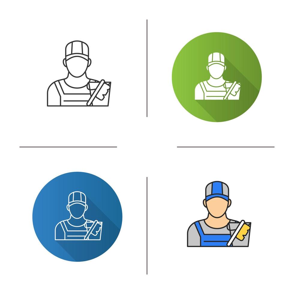 Cleaner icon. Flat design, linear and color styles. Janitor, sweeper. Isolated vector illustrations