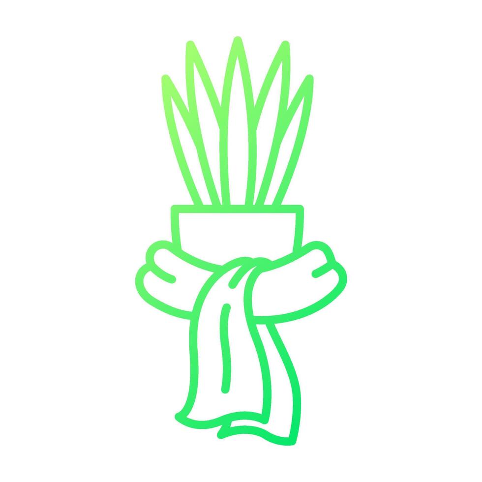 Keep houseplant warm in winter gradient linear vector icon. Prevent damage in wintertime. Wrapped indoor plant. Thin line color symbol. Modern style pictogram. Vector isolated outline drawing