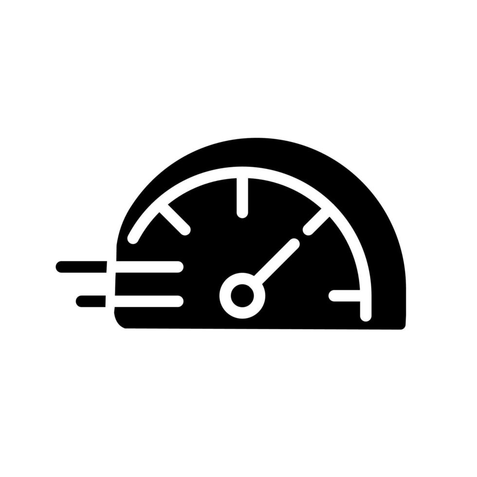 Speedometer black glyph icon. Miles per hour. Speed control of vehicle. Acceleration indicator. Dynamic movement. Silhouette symbol on white space. Solid pictogram. Vector isolated illustration